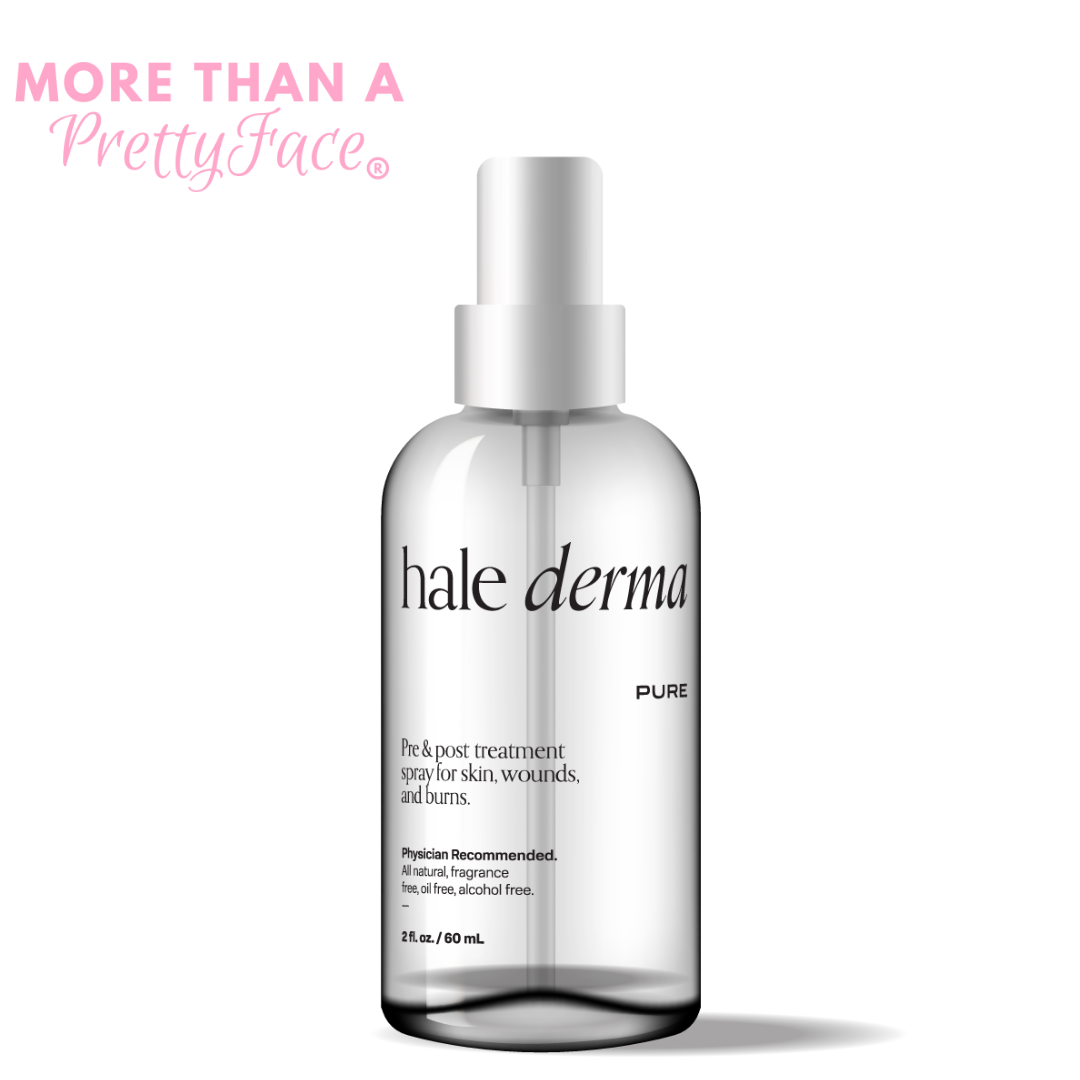 hypochlorous spray bottle by hale derma our favorite Anti Microbial Spray, Antibacterial spray for skin bottle on pink background from more than a pretty face